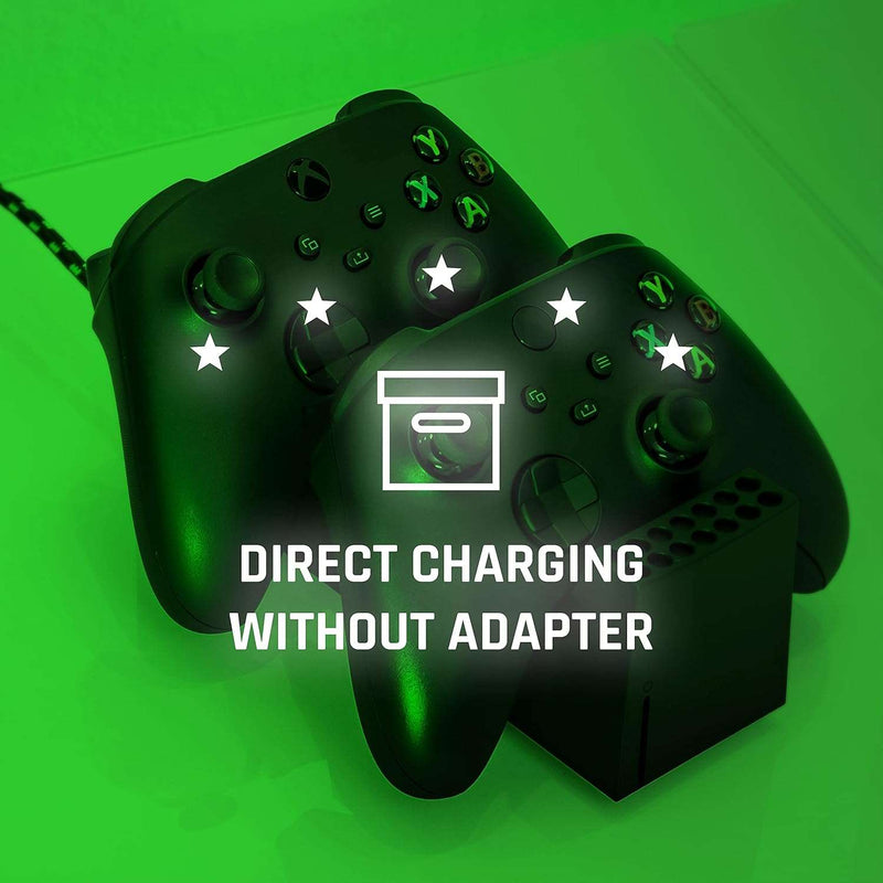 snakebyte Xbox Twin Charge SX - Black - Xbox Series X Charging Station for Series X Controller, Charger for 2 Wireless Controllers, 2 Batteries Rechargeable 800mAh, LED Charge Status, Series X Design