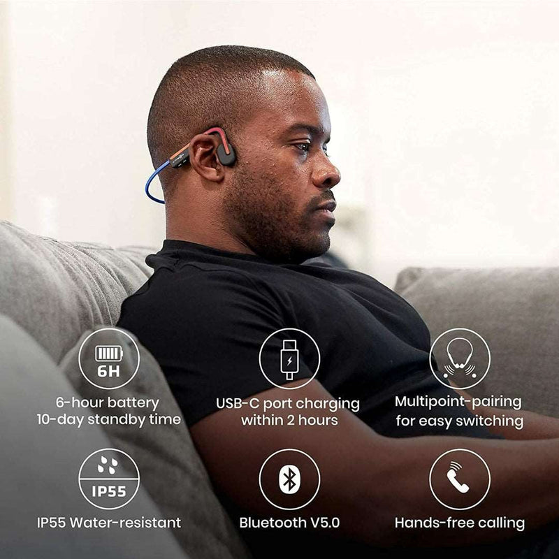 AfterShokz OpenMove Wireless Bone Conduction Open-Ear Bluetooth Waterproof Sports Headphones Blue