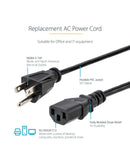 15ft (4.5m) Computer Power Cord, NEMA 5-15P to C13, 10A 125V, 18AWG, Black Replacement AC Power Cord, Printer Power Cord, PC Power Supply Cable, Monitor Power Cable - UL Listed