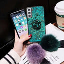 Fur Ball Glitter Marble dimion Case For Samsung S22, S22 Pro