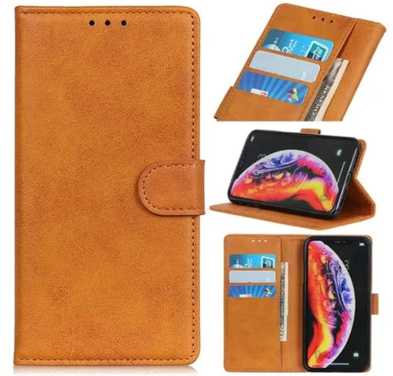 Premium Luxury Magnetic Leather Flip Wallet Case for Samsung S22 black, brown