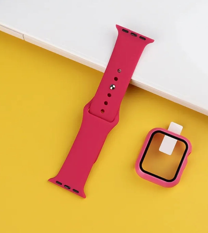 2 in 1 watch strap case with glass replacement silicone watch band watch face for apple watch 7 41mm 45mm 40mm 42mm