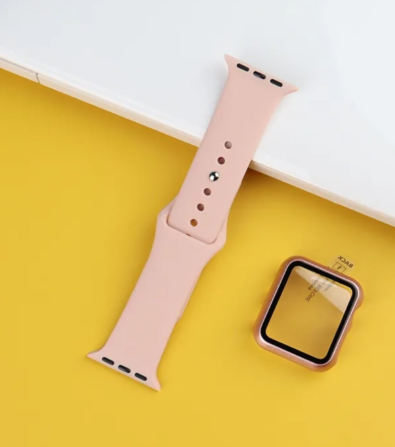 2 in 1 watch strap case with glass replacement silicone watch band watch face for apple watch 7 41mm 45mm 40mm 42mm