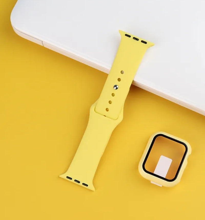 2 in 1 watch strap case with glass replacement silicone watch band watch face for apple watch 7 41mm 45mm 40mm 42mm