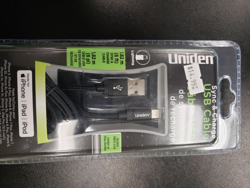 Uniden sync & charge usb 6ft lightning cable.