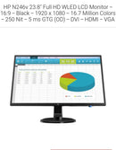 HP N246v 23.8" Full HD WLED LCD Monitor - 16:9 - Black - 1920 x 1080 - 16.7 Million Colors - 250 cd/m² - 5 ms GTG (OD) - DVI - HDMI - VGA 