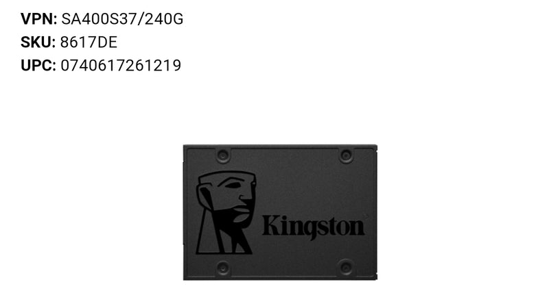 Kingston A400 240 GB Solid State Drive - 2.5" Internal - SATA (SATA/600) - 500