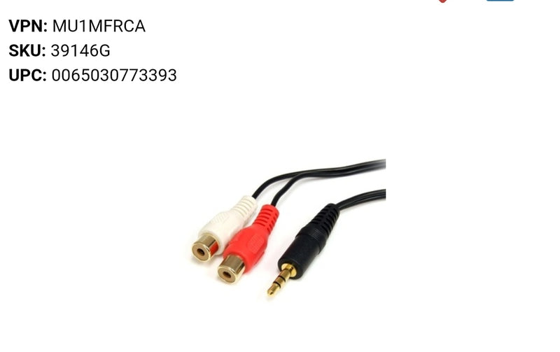 Startech RCA Audio Cable - 6ft - 1 x 3.5mm, 2 x RCA - Audio Cable