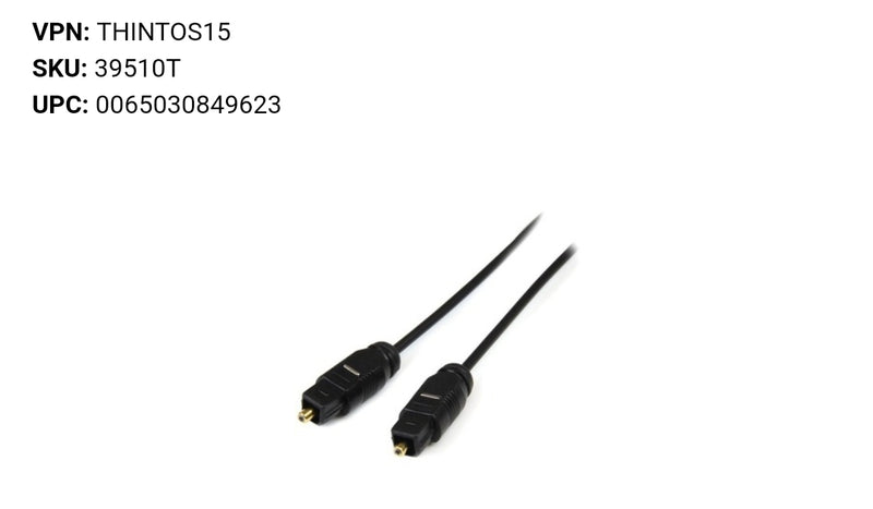 15 ft Thin Toslink Digital Optical SPDIF Audio Cable - Fiber Optic