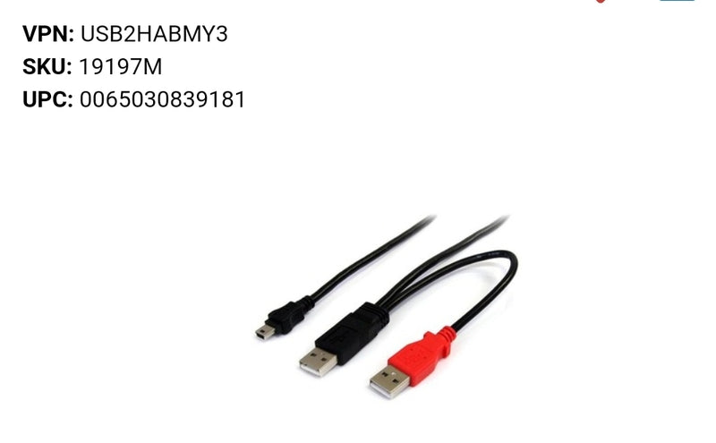 StarTech 3ft USB Y Cable for External Hard Drive - Type B Male USB 
