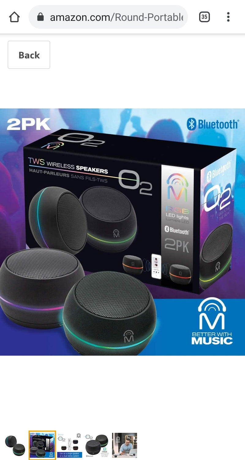 Portable Bluetooth Speakers with LED Lights - Double Pack - Stereo Sound - Black