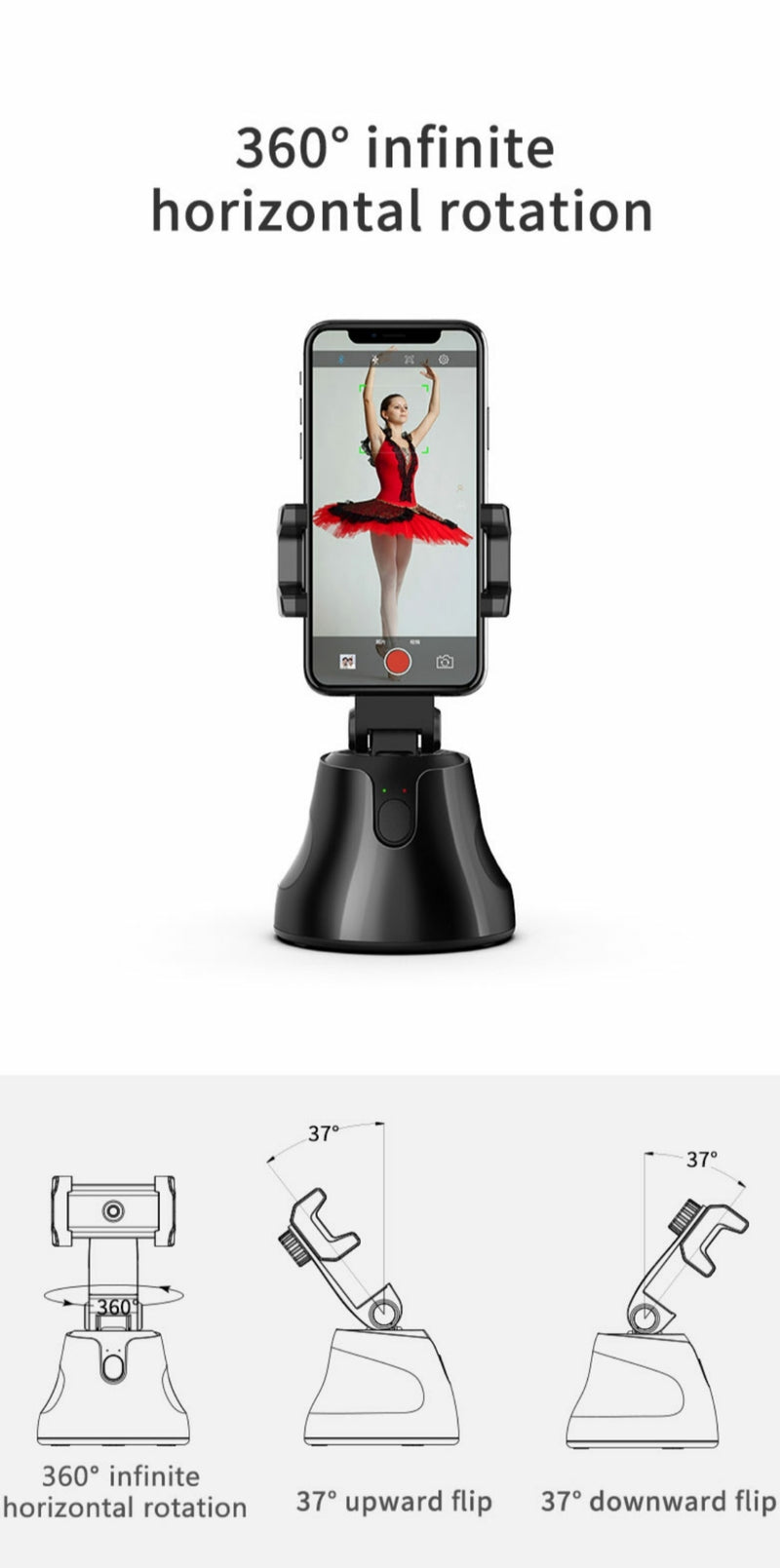 Apai Genie The Smart Personal Robot-Cameraman, 360 Object Tracking Holder
Black.