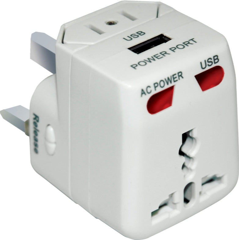 Digipower ACP-WTA World Travel Adapter with Built-in USB Charger - White