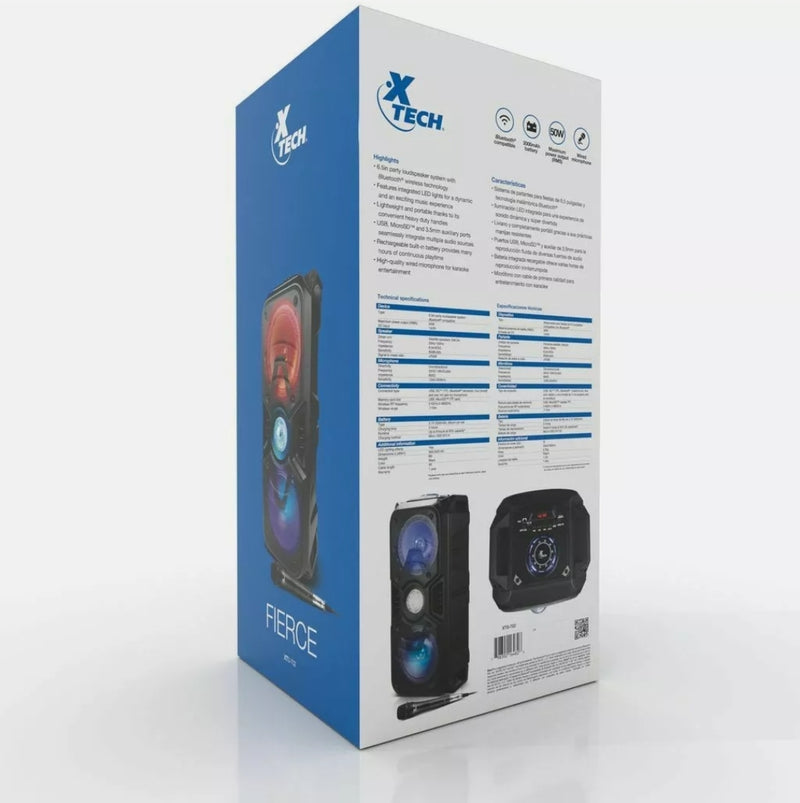 Xtech XTS-702 Fierce Bluetooth Party Speaker System w/ LED Lights & Microphone