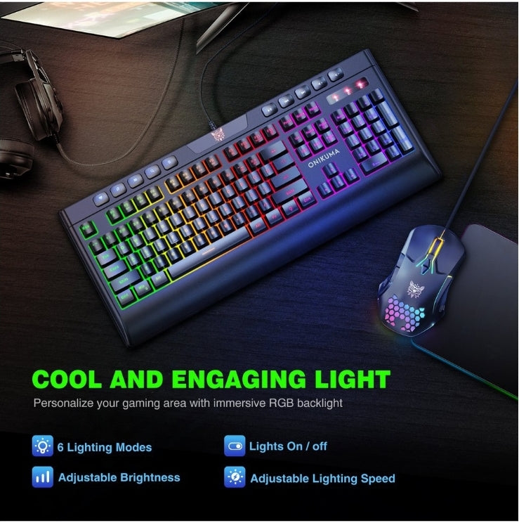 ONIKUMA G21 RGB Gaming Keyboard + CW902 RGB Gaming Mouse Set - Brand New