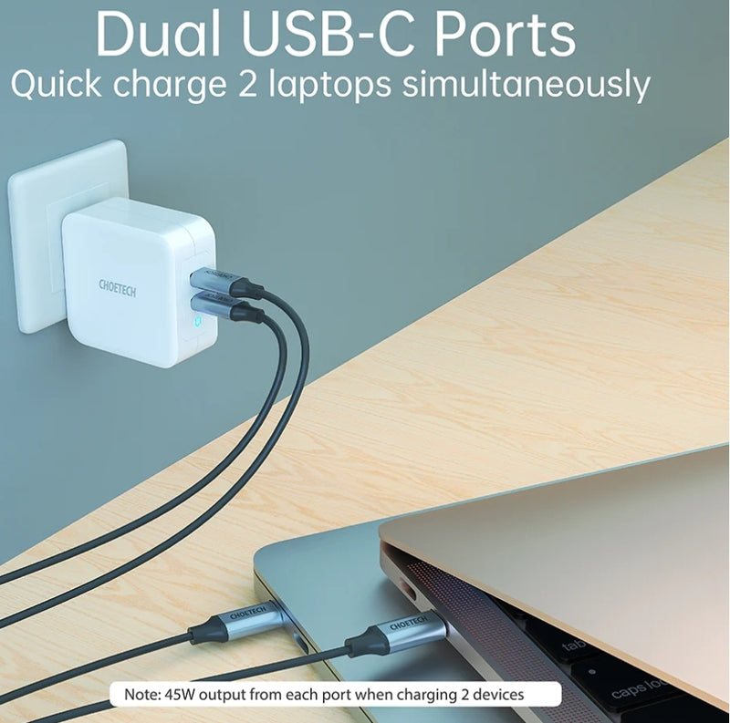 USB C Charger PD 100W GaN Dual USB Type C Charger For MacBook