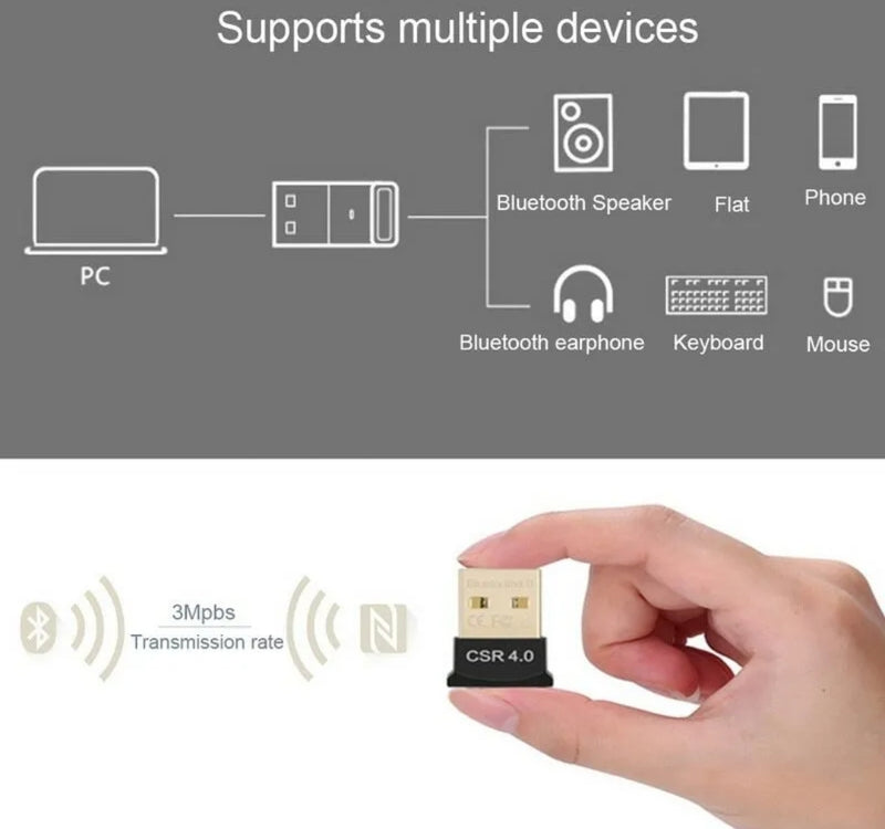 USB 4.0 Bluetooth Adapter Wireless Dongle High Speed CSR for PC Windows Computer