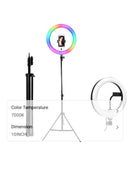 10 inch RGB ring light with 160 cm tripod and bluetooth remote control